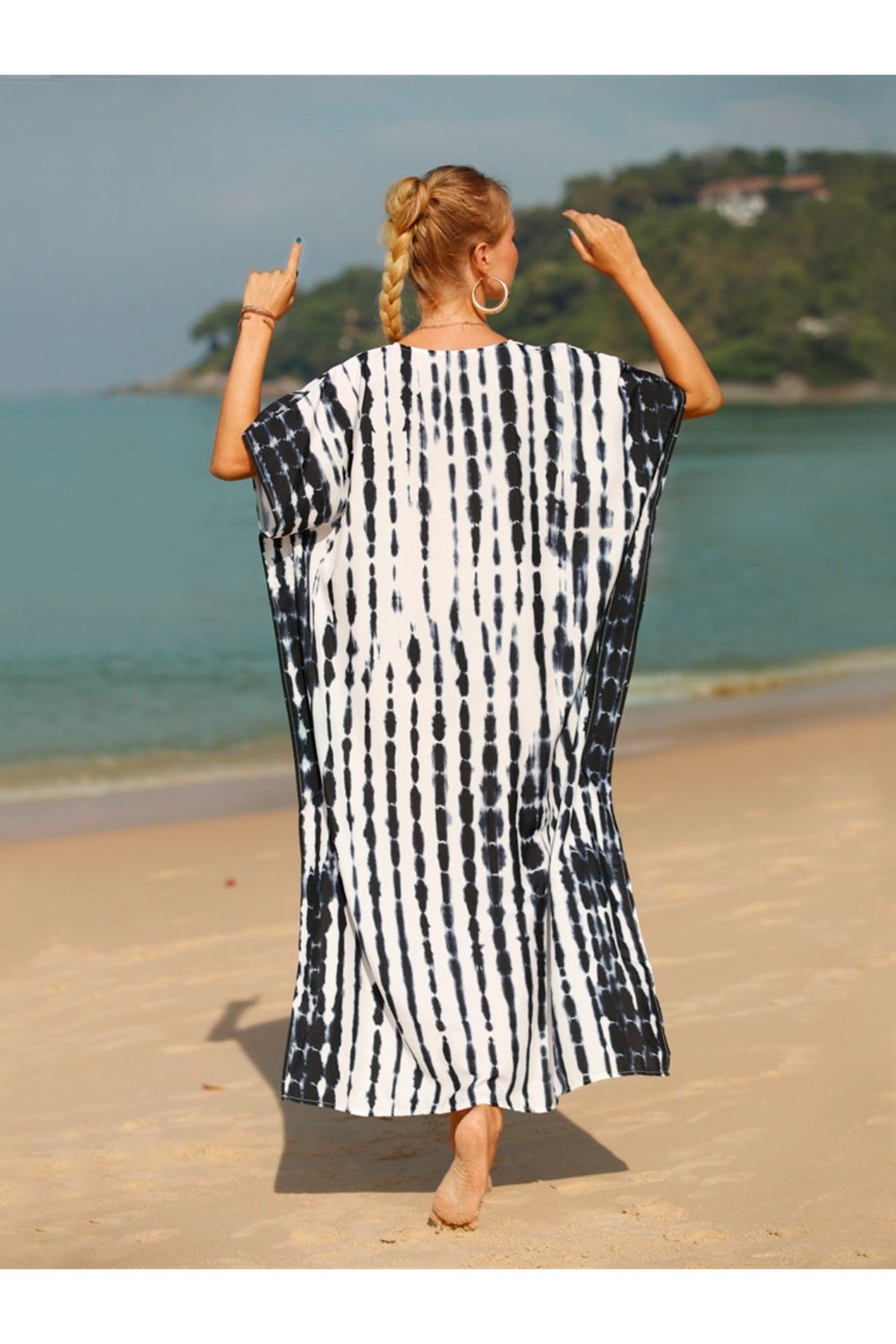 Tie-Dye V-Neck Half Sleeve Cover-Up - Cover-Ups - FITGGINS