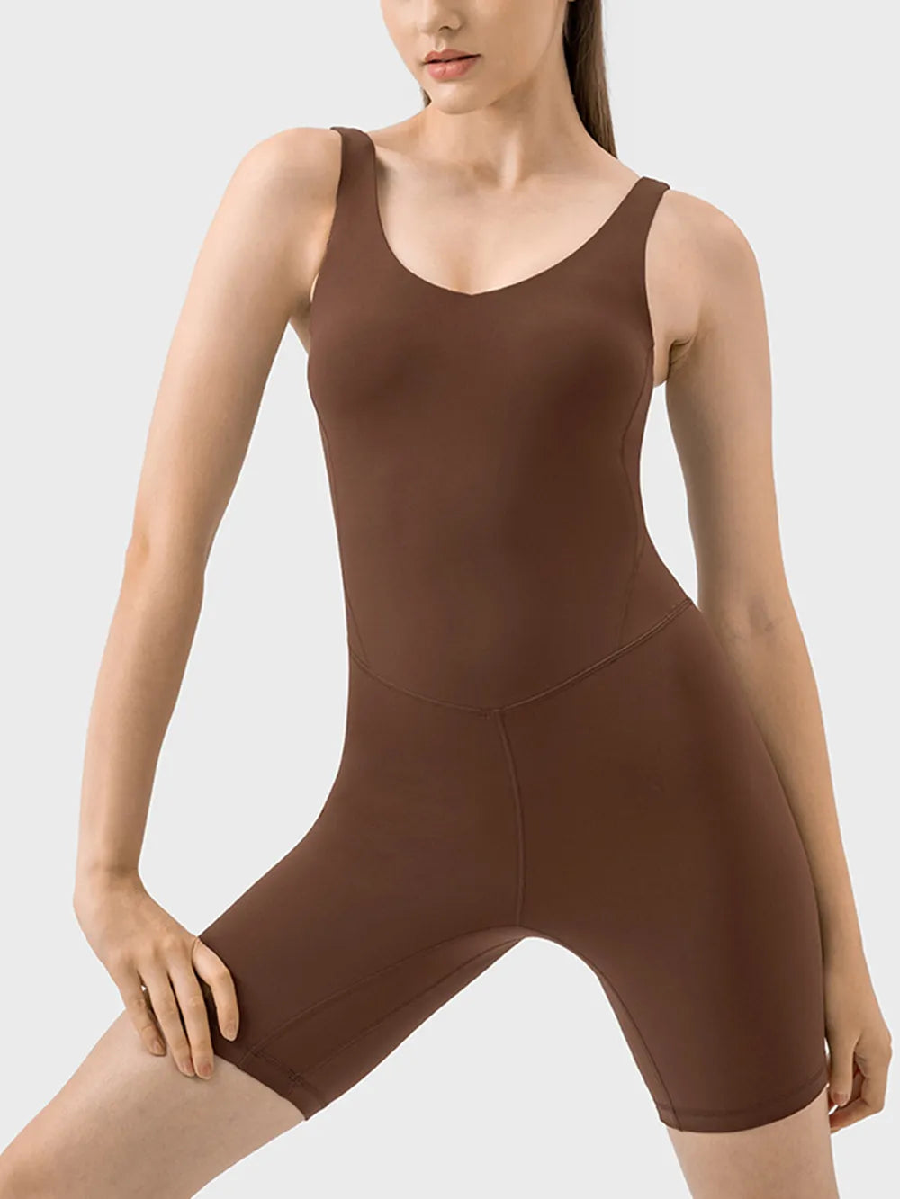 Millennia Wide Strap Active Romper Brown Fitggins