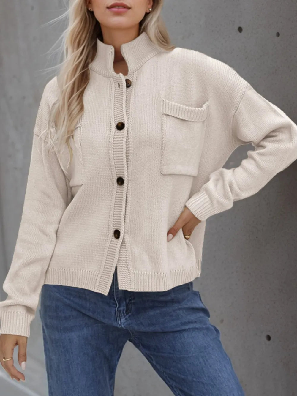 Button Up Long Sleeve Cardigan Fitggins