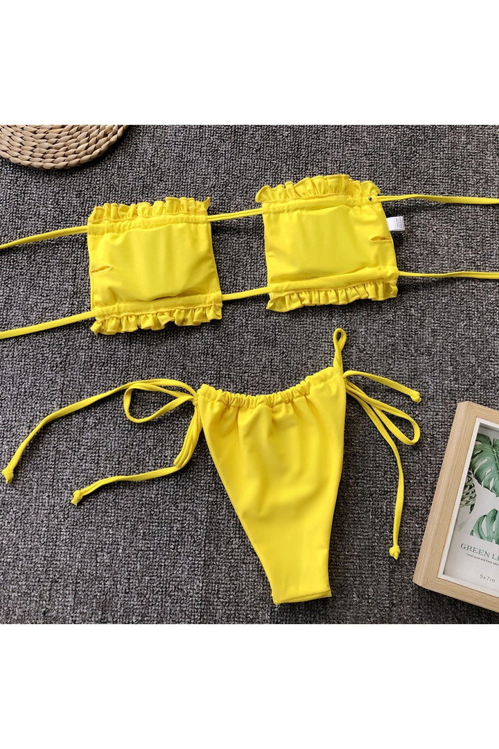 Frill Trim Ruched Bikini Set - Bikinis & Tankinis - FITGGINS