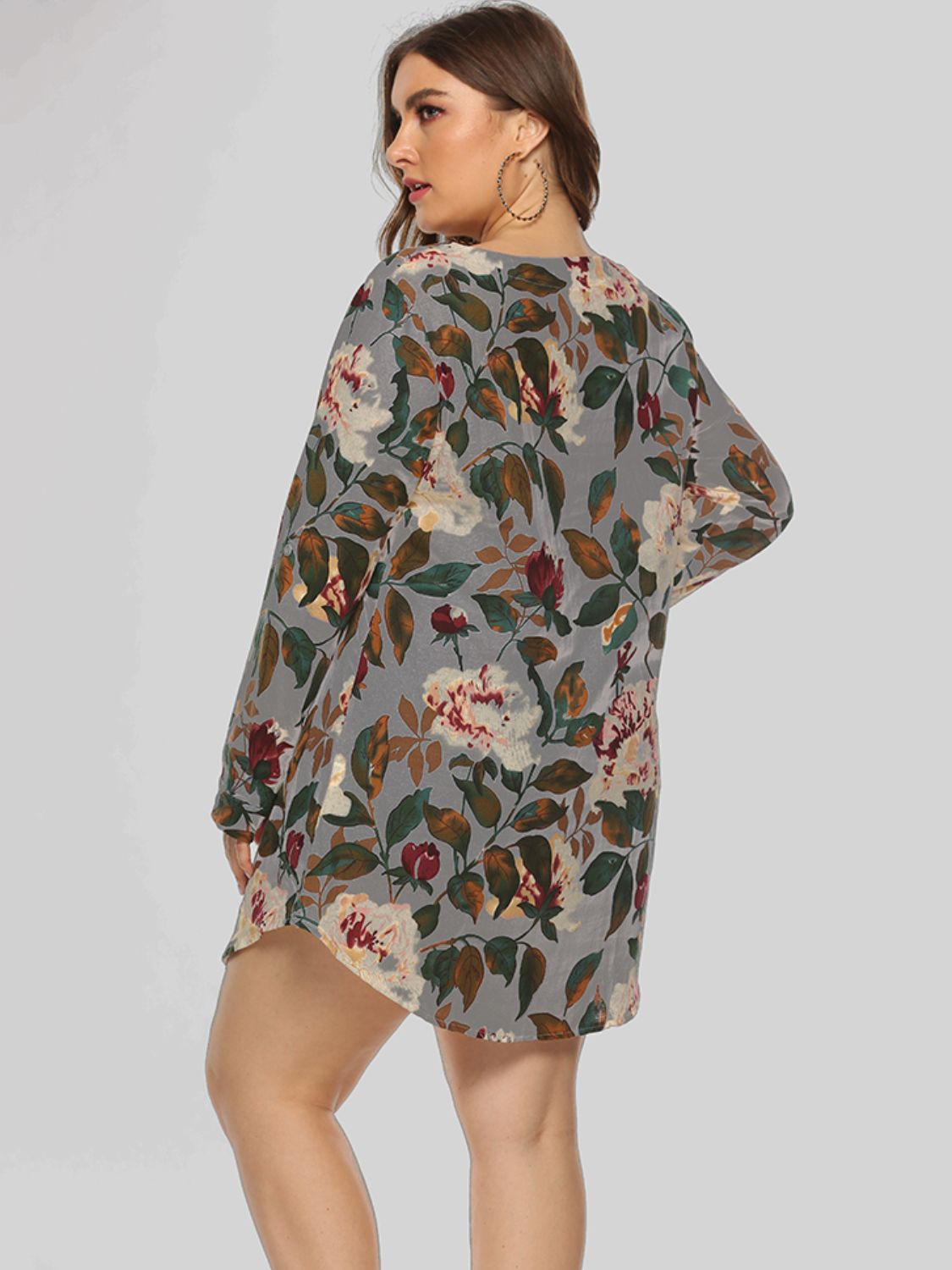 Full Size Floral Long Sleeve Mini Dress Fitggins