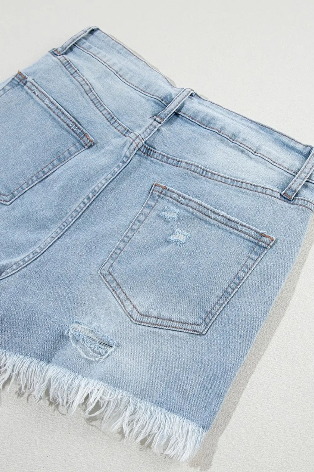 Distressed Raw Hem High Waist Denim Shorts Fitggins
