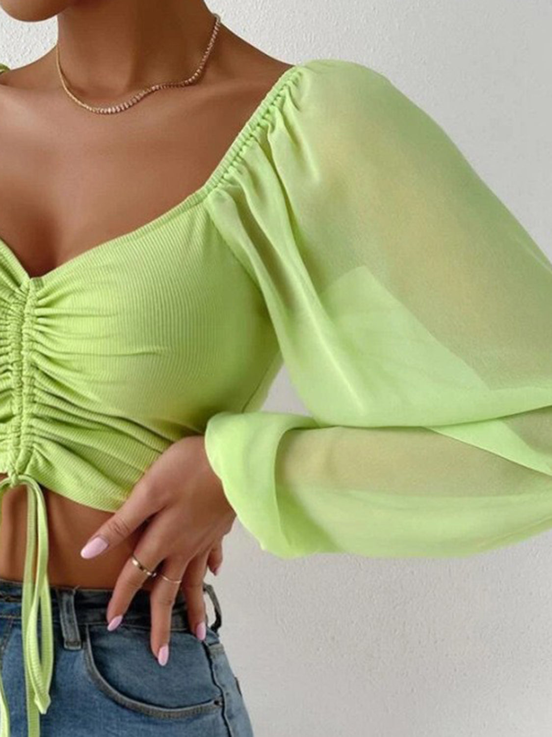 Drawstring Sweetheart Neck Cropped Top Fitggins