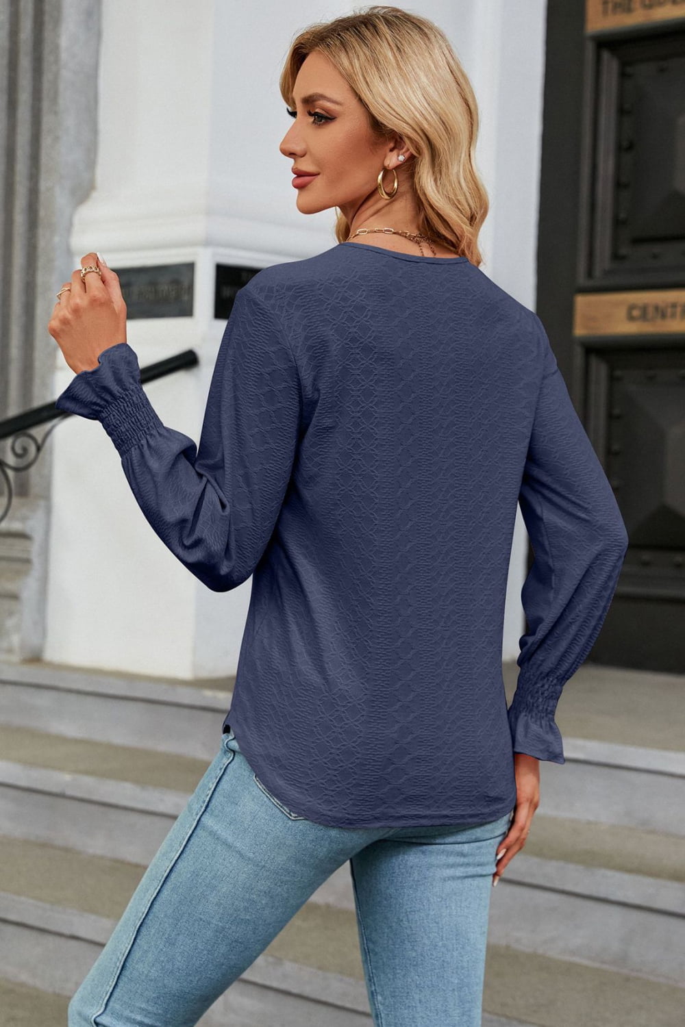 V-Neck Flounce Sleeve Blouse Fitggins