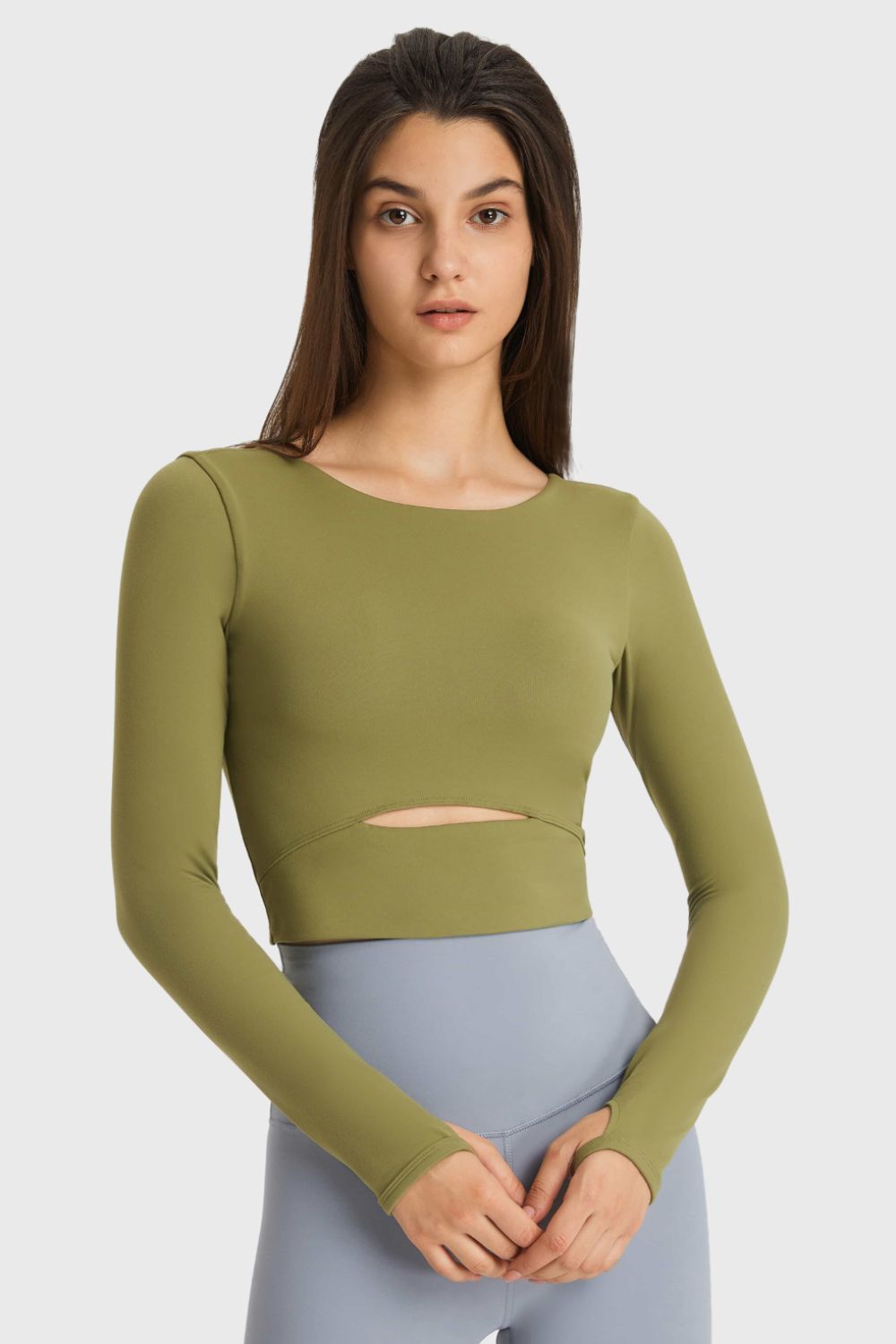 Millennia Cutout Long Sleeve Cropped Sports Top Fitggins