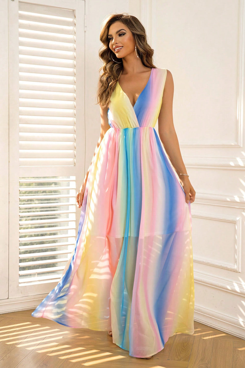 Surplice Neck Sleeveless Maxi Dress Fitggins