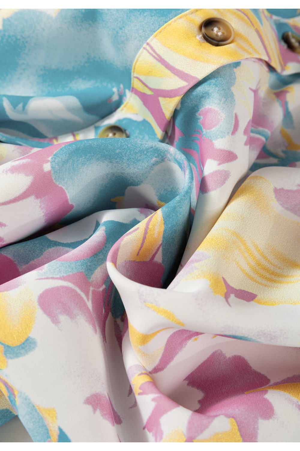 Sheer Printed Button Down Lantern Sleeve Shirt Fitggins