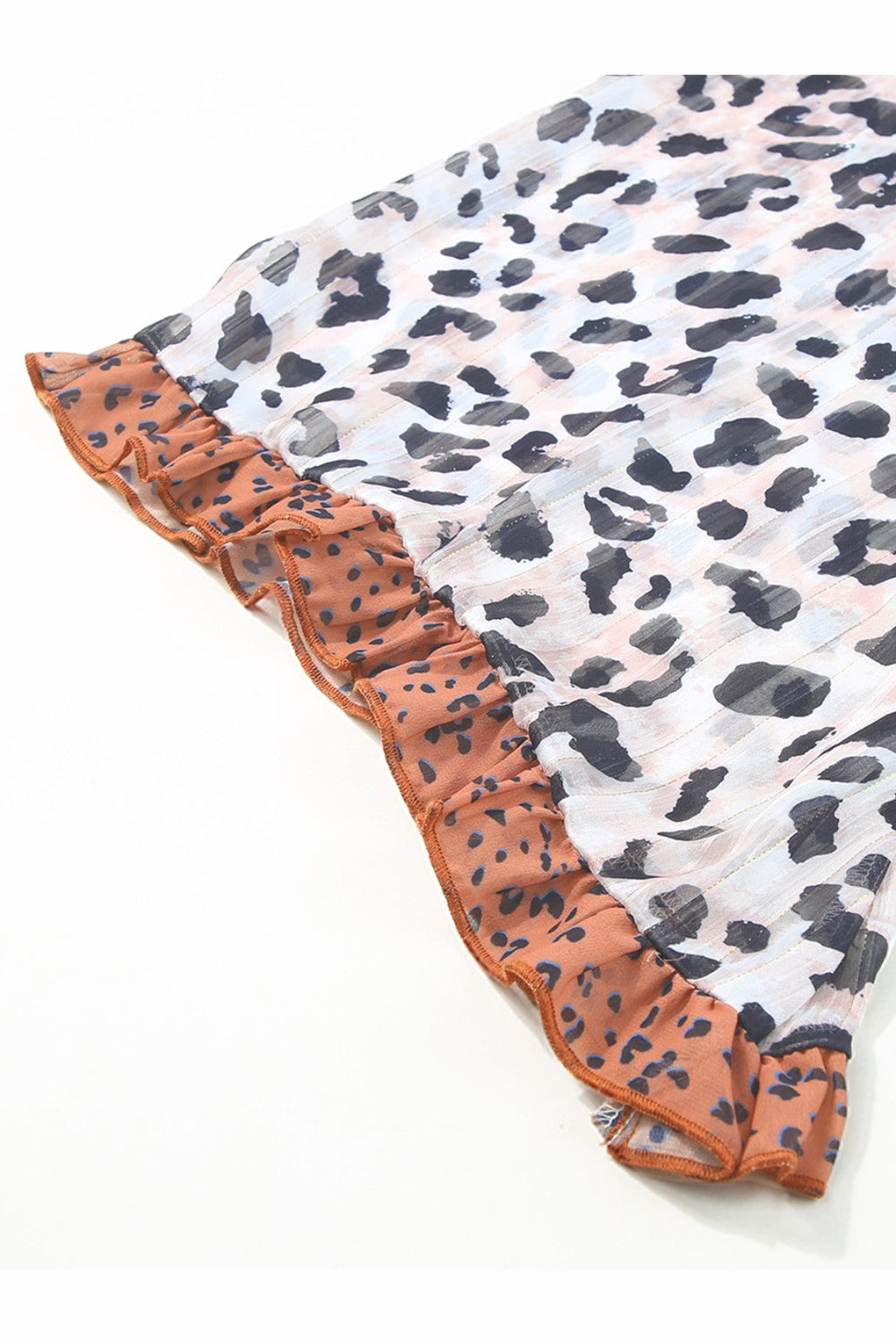 Plus Size Leopard Print Ruffle Trim Blouse Fitggins