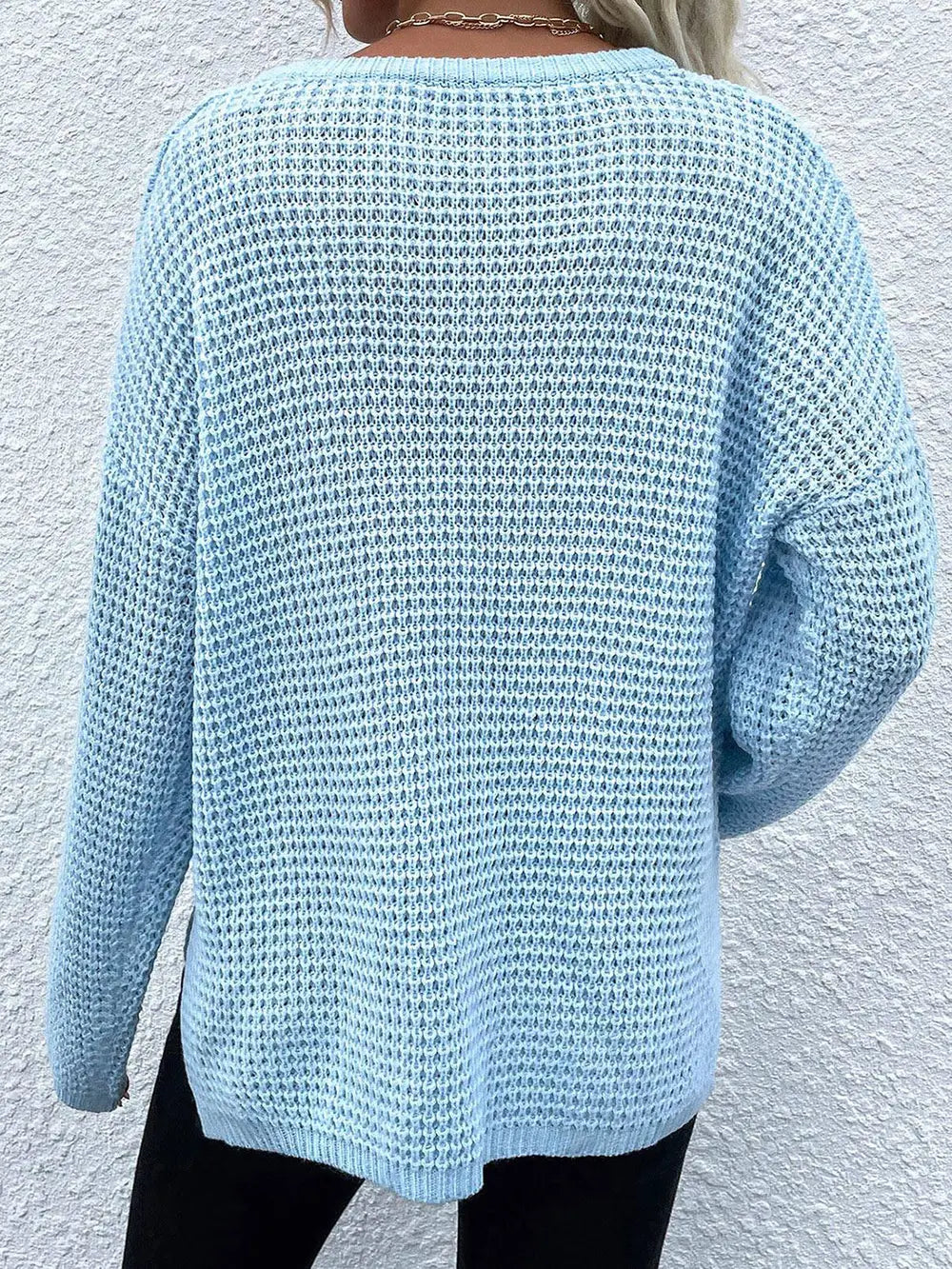 Notched Long Sleeve Sweater Fitggins