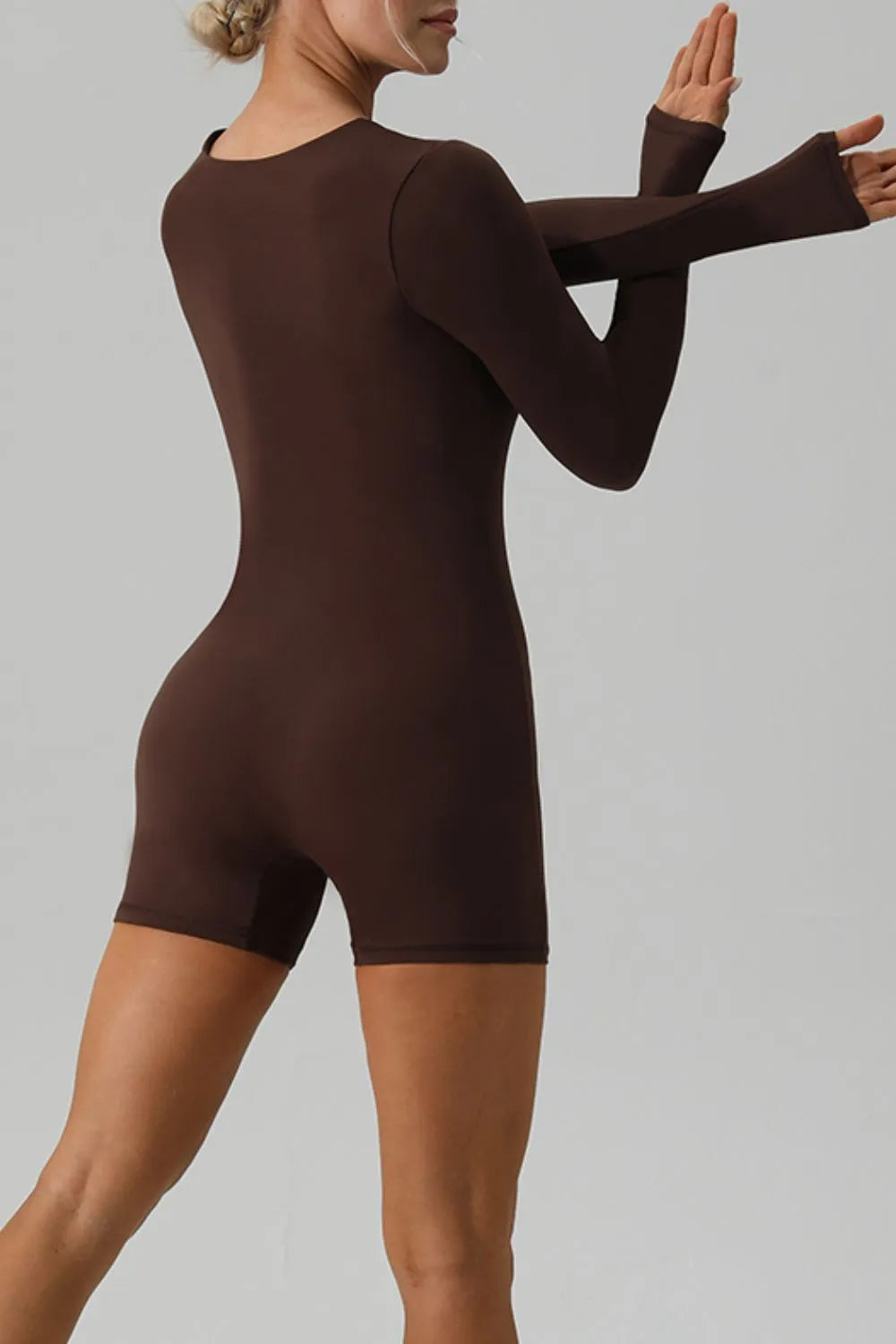 Square Neck Long Sleeve Active Romper Fitggins