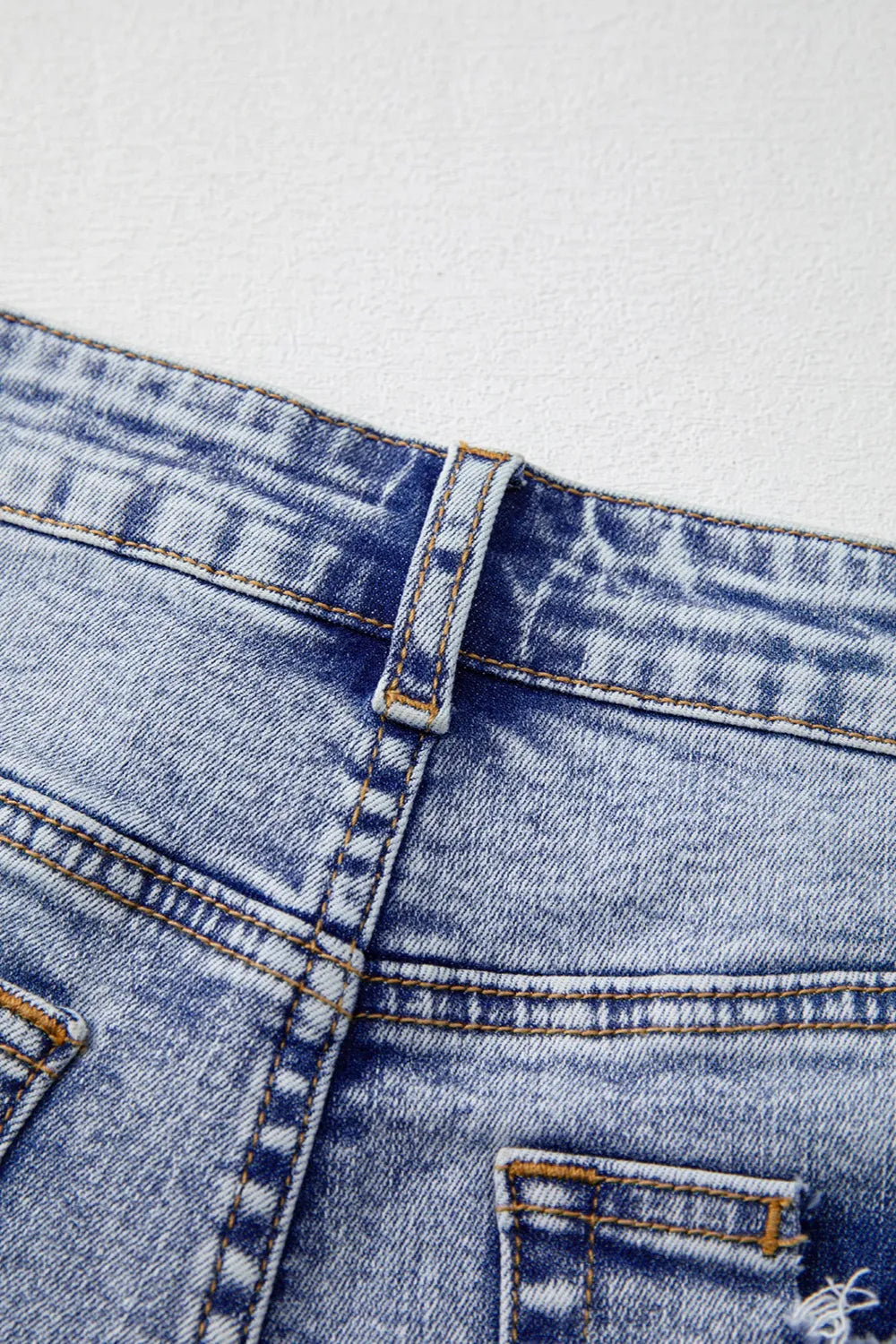Pearl Studded Pockets Raw Hem Denim Shorts Fitggins