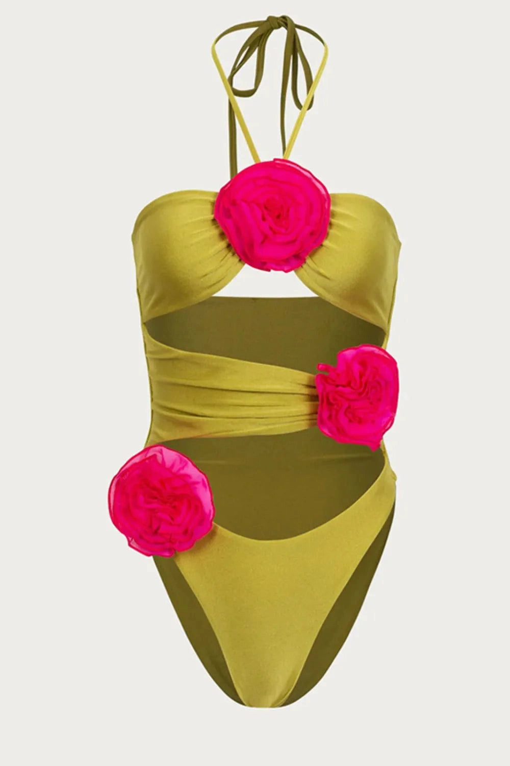 Flower Cutout Halter Neck One-Piece Swimwear Fitggins