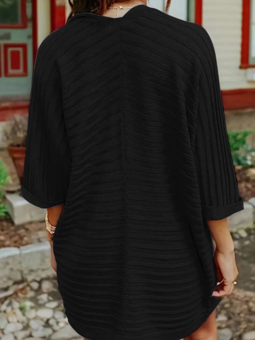Striped Open Front Knit Cardigan Fitggins