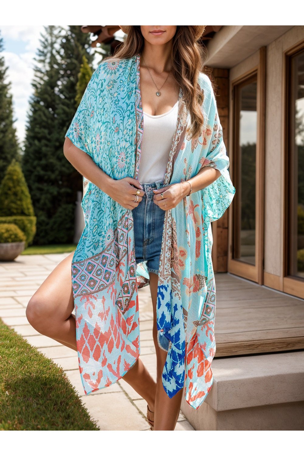 Printed Open Front Cover-Up - Cover-Ups - FITGGINS