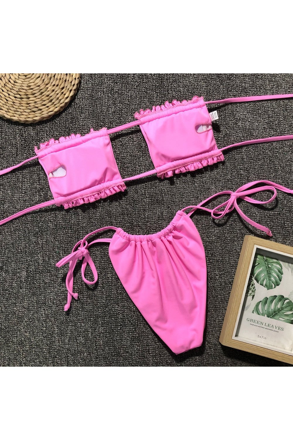 Frill Trim Ruched Bikini Set - Bikinis & Tankinis - FITGGINS