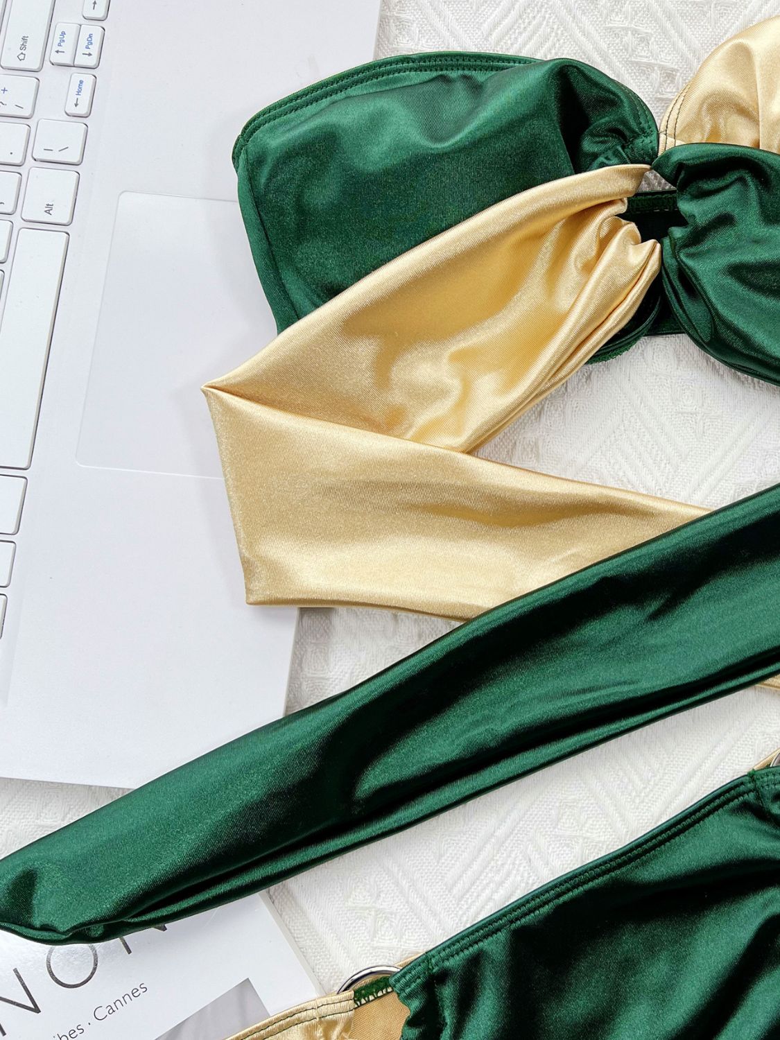 Two-Tone Ring Detail Tied Bikini Set Fitggins