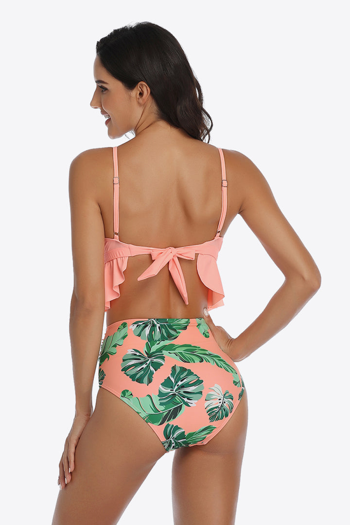 Tropical Print Ruffled Two-Piece Swimsuit - Bikinis & Tankinis - FITGGINS