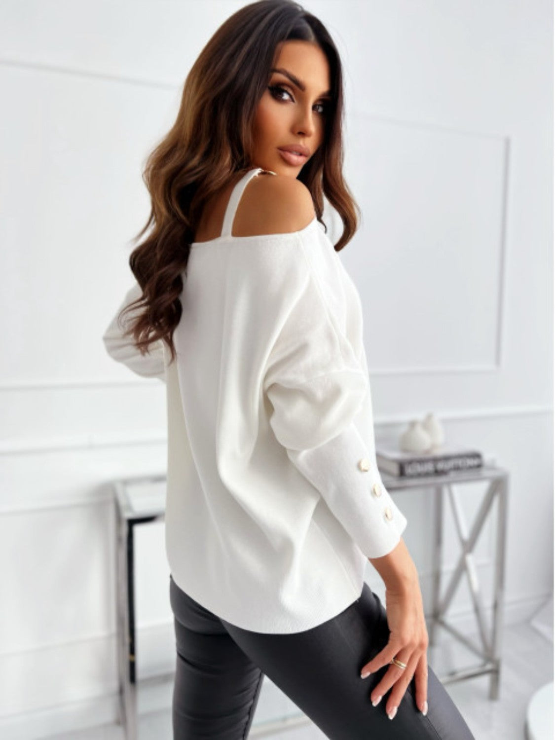 Asymmetrical Neck Buttoned Top Fitggins
