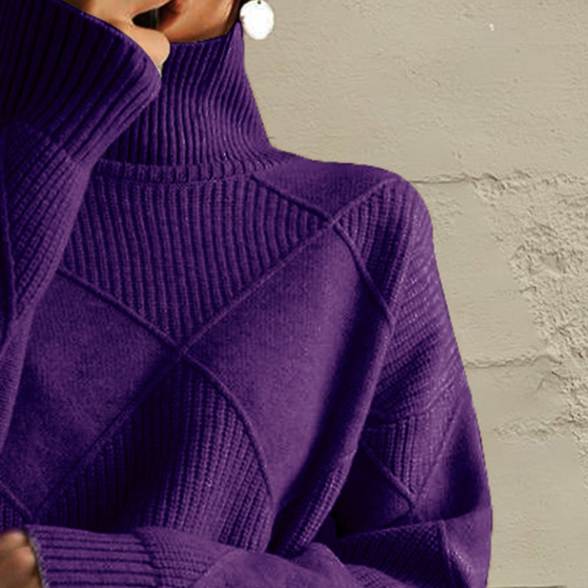 Geometric Turtleneck Long Sleeve Sweater Fitggins