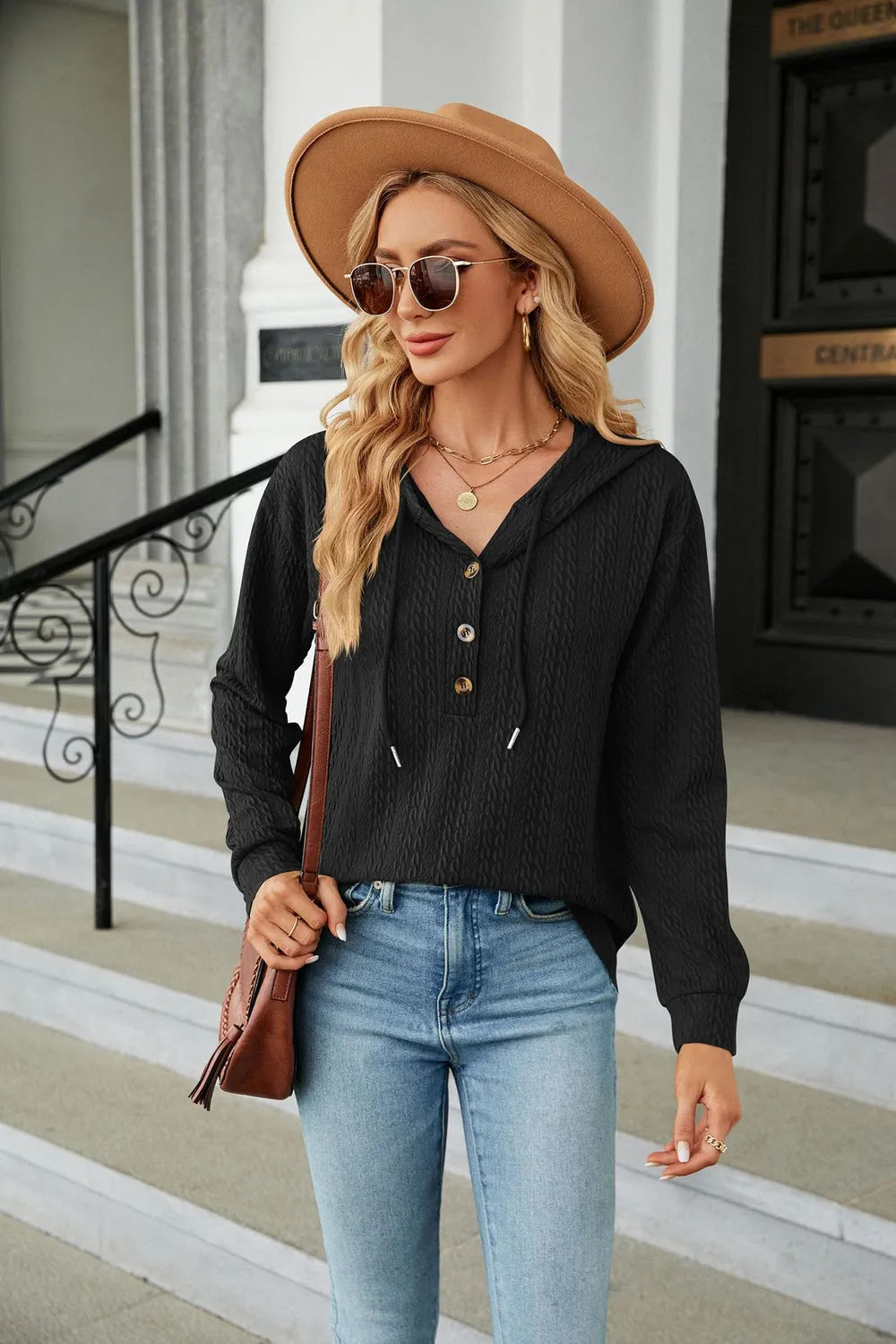 Cable-Knit Long Sleeve Hoodie Fitggins