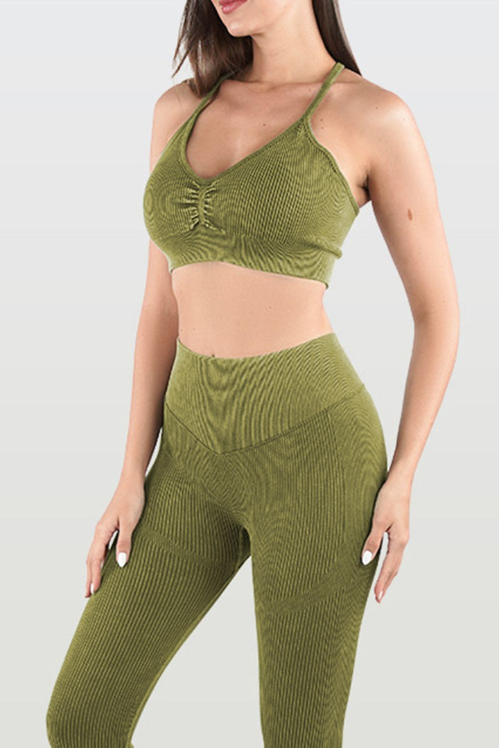 Ruched Spaghetti Strap Top and Pants Active Set - Active Set - FITGGINS