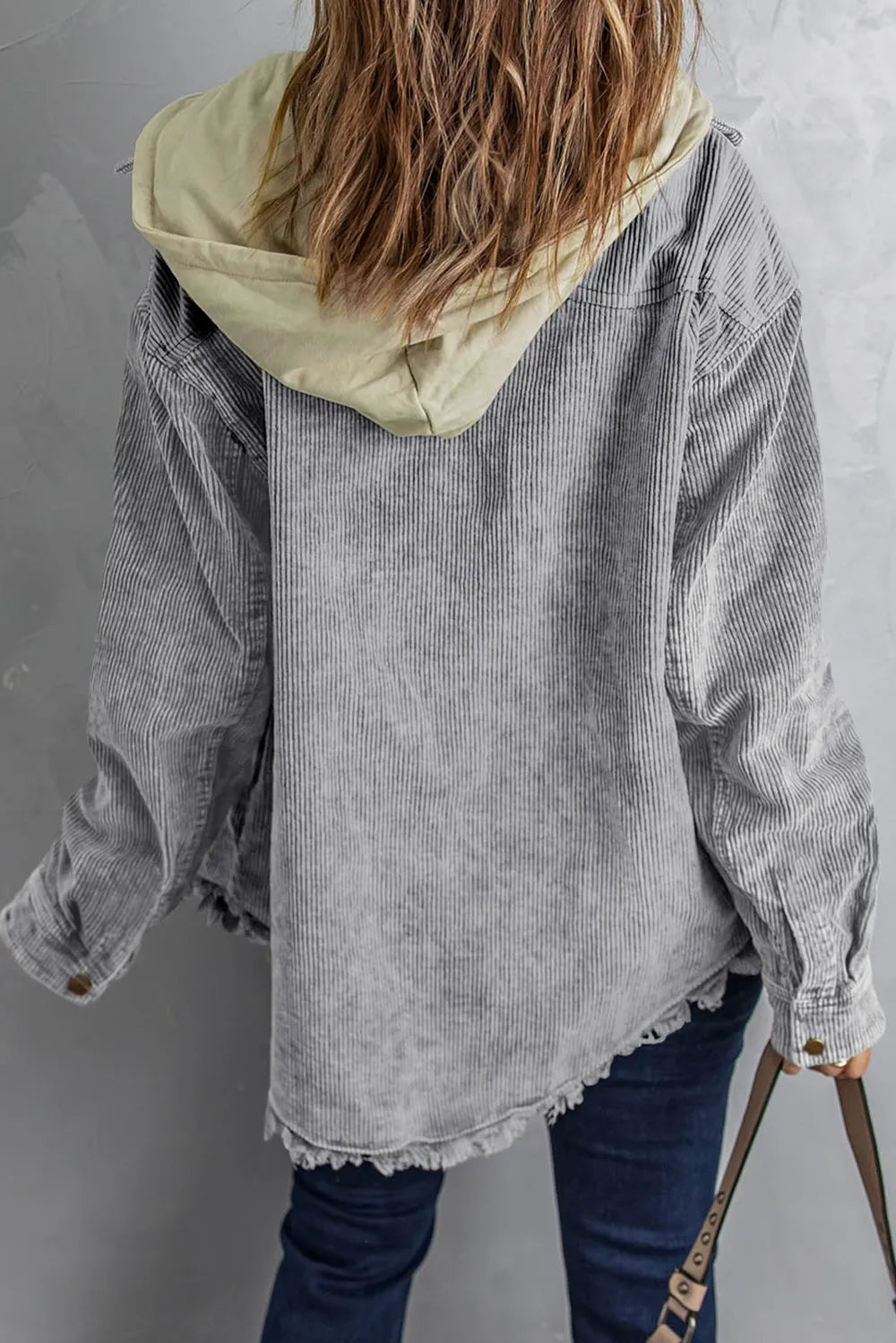 Snap Front Hooded Corduroy Shacket Fitggins