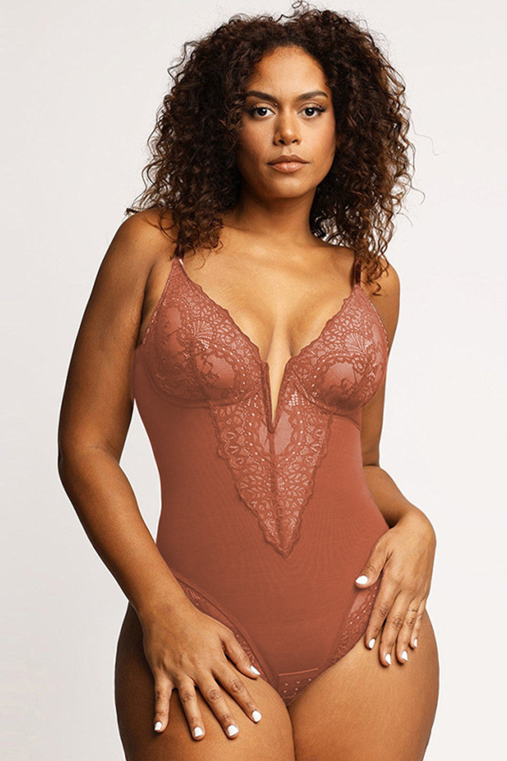 Full Size Lace Detail Sleeveless Shaping Bodysuit - Bodysuits - FITGGINS
