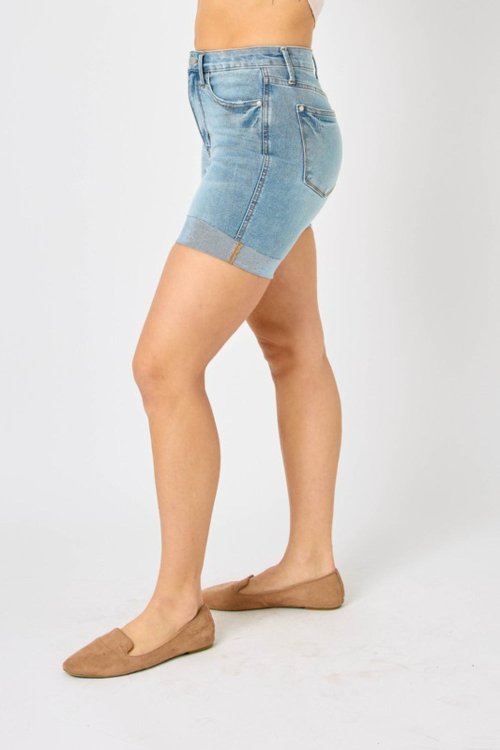Judy Blue Full Size Tummy Control Denim Shorts - Denim Shorts - FITGGINS