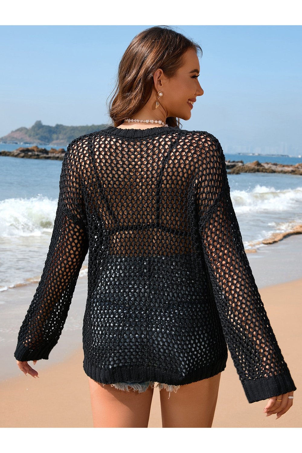 Heart Openwork Long Sleeve Cover-Up - Cover-Ups - FITGGINS