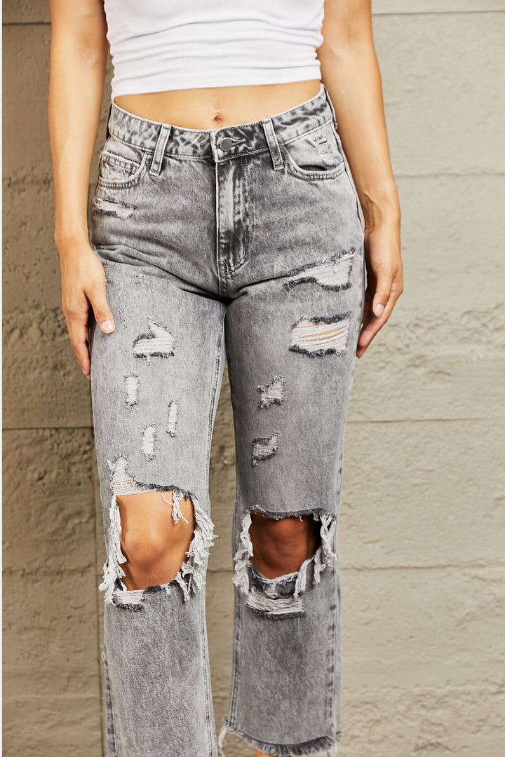 BAYEAS Acid Wash Distressed Straight Jeans - Jeans - FITGGINS