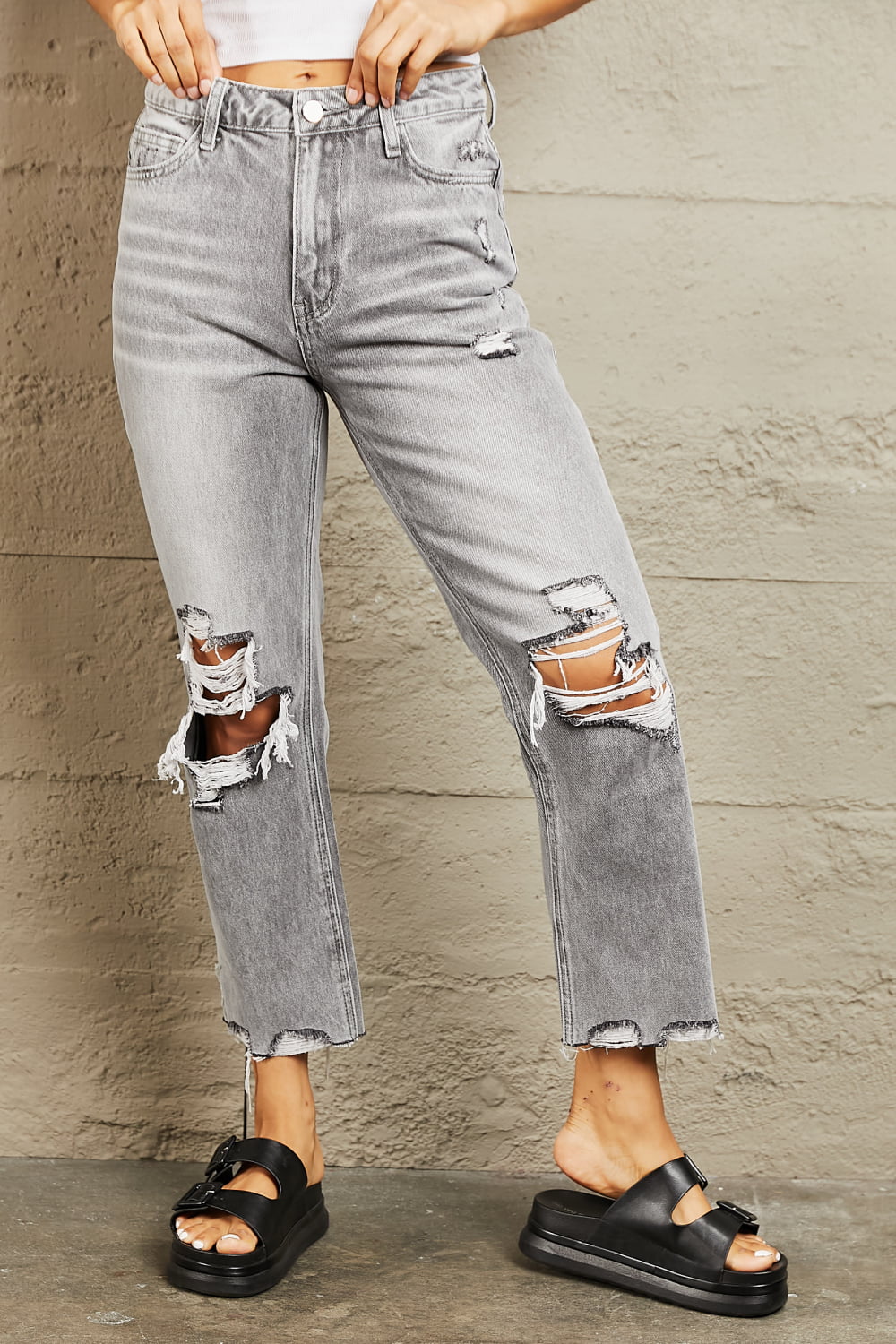 BAYEAS High Waisted Cropped Straight Jeans - Jeans - FITGGINS