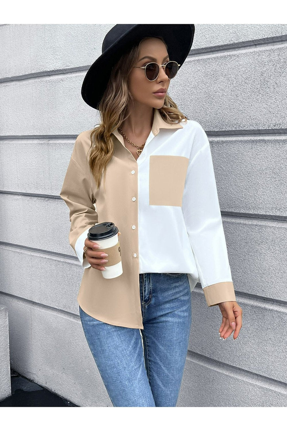 Color Block Button Down Shirt - Shirts - FITGGINS