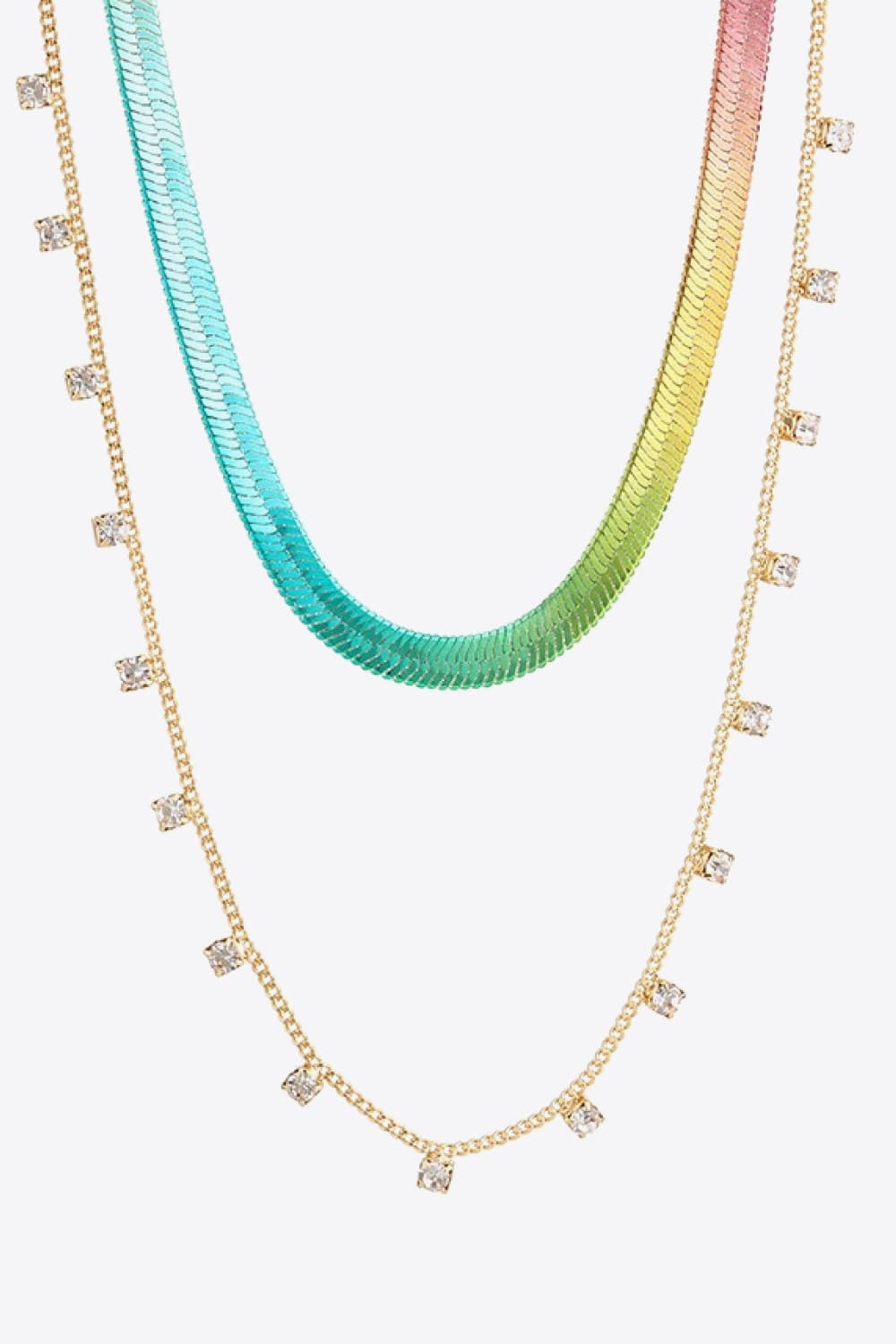 Gradient Herringbone Chain Double-Layered Necklace - Necklaces - FITGGINS