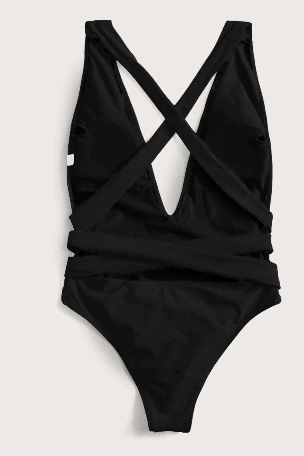 Halter Neck Deep V Tied One-Piece Swimsuit - Swimwear One-Pieces - FITGGINS