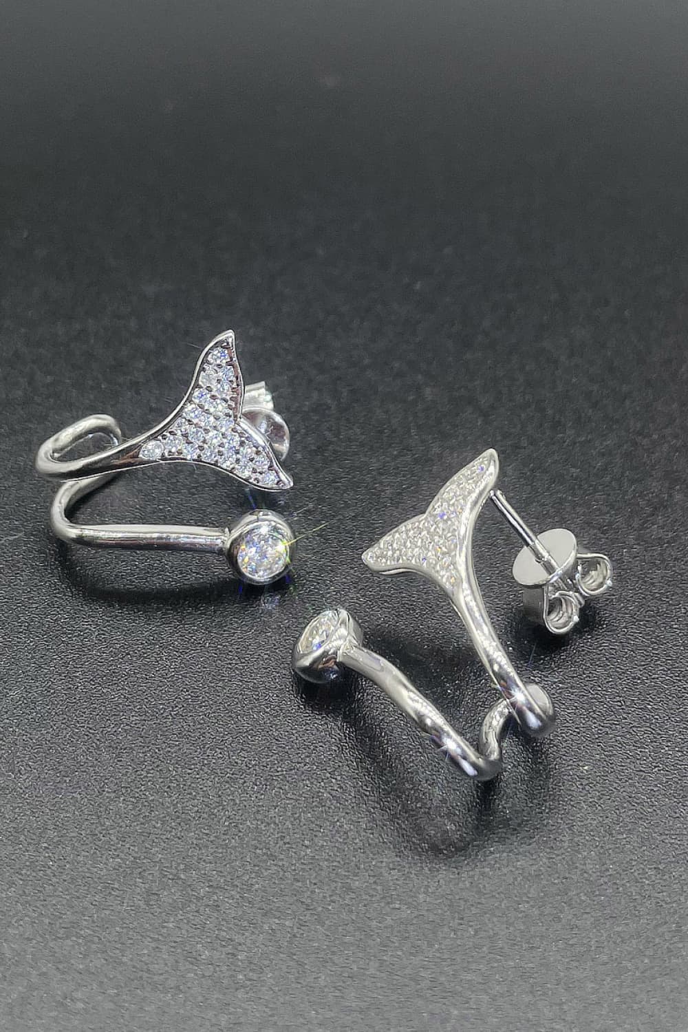 Moissanite Fishtail Rhodium-Plated Earrings - Earrings - FITGGINS