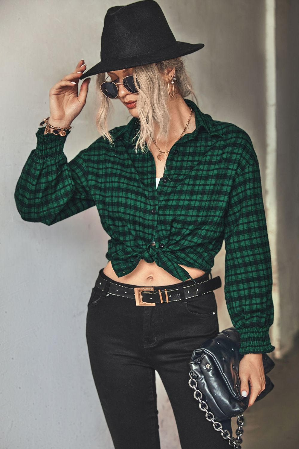 Plaid Button Front Dropped Shoulder Shirt - Shirts - FITGGINS