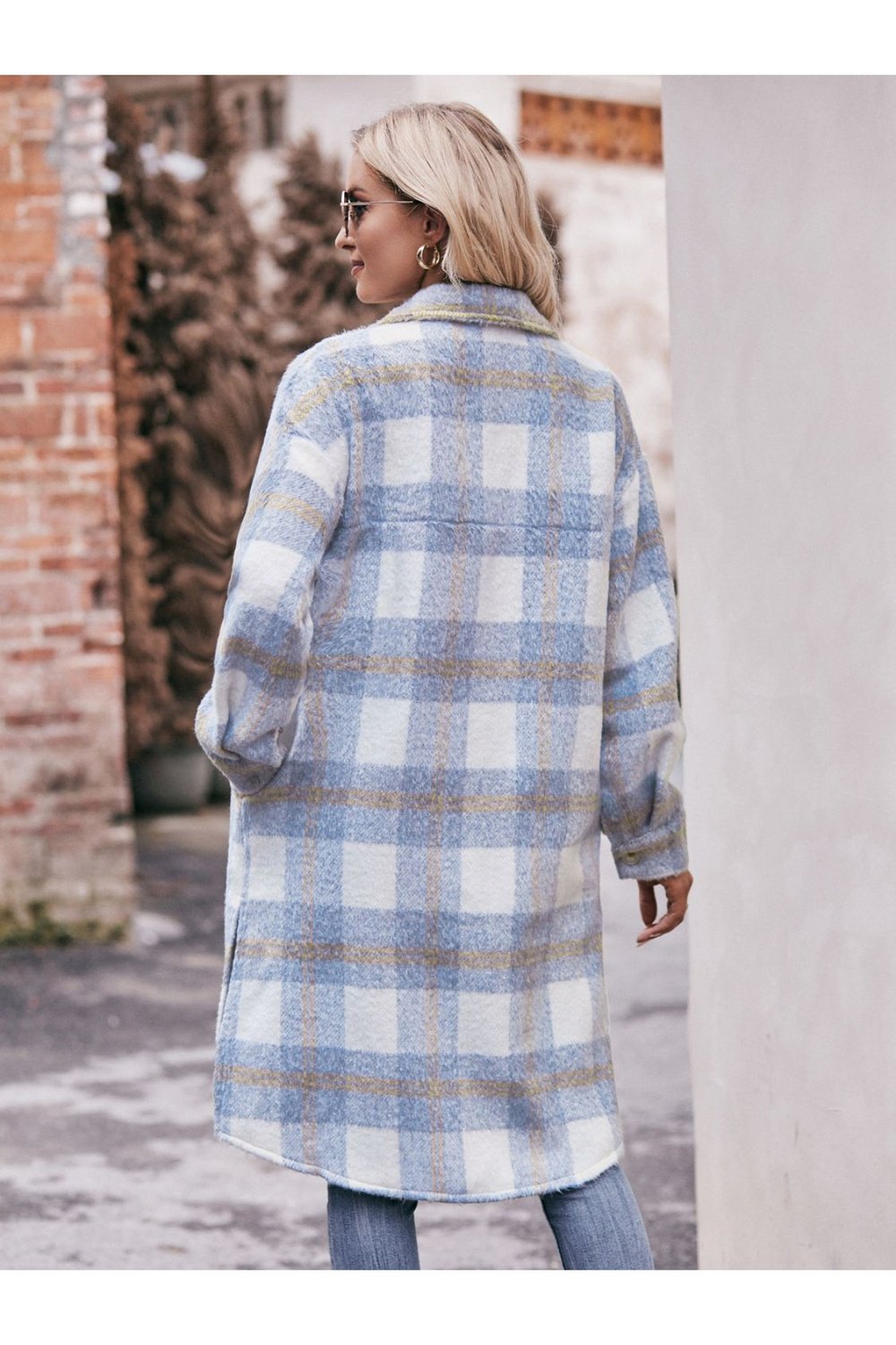 Plaid Dropped Shoulder Slit Coat for Women Fitggins