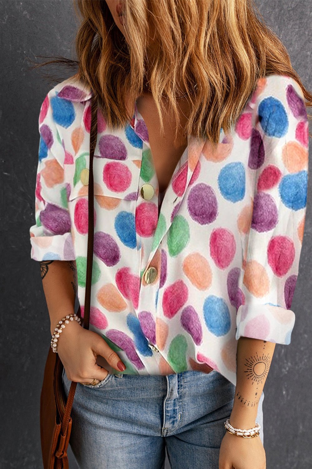 Printed Button Front Long Sleeve Shirt - Shirts - FITGGINS