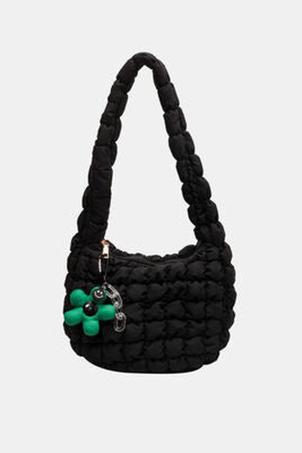 Quilted Shoulder Bag with Flower Pendant - Handbag - FITGGINS
