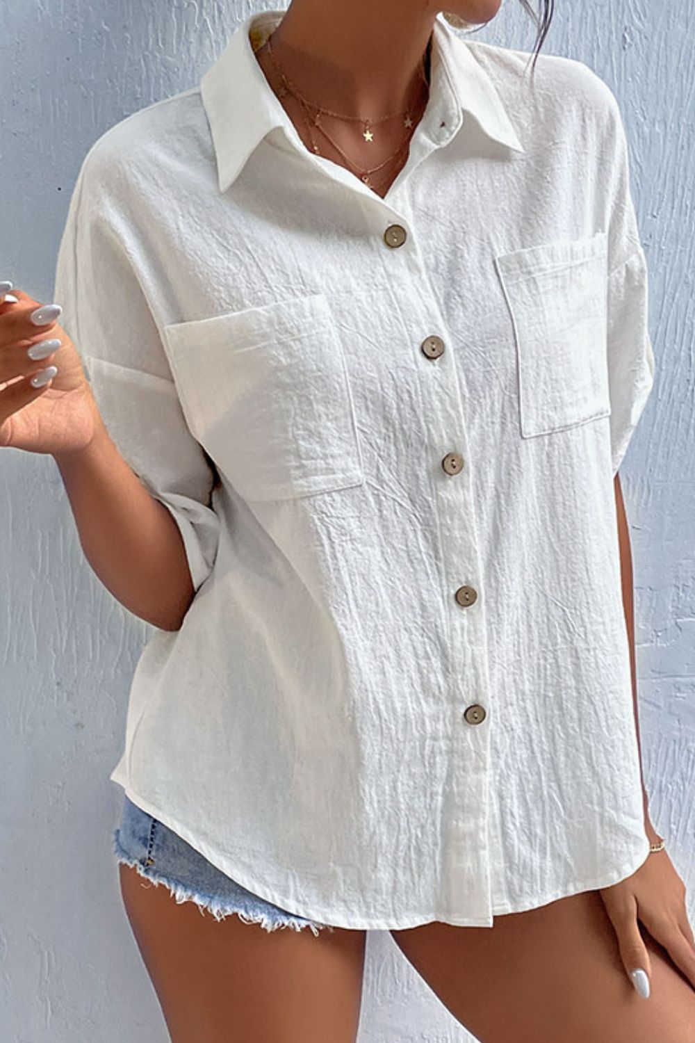 Roll-Tab Sleeve Shirt with Pockets - Shirts - FITGGINS