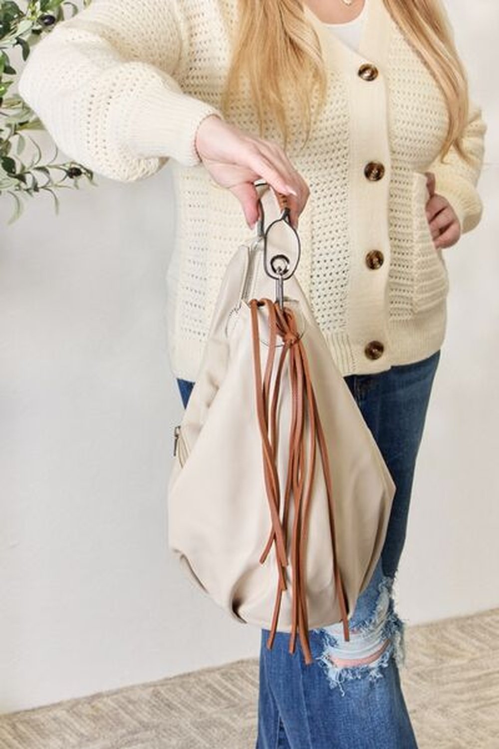 SHOMICO Fringe Detail Contrast Handbag - Handbag - FITGGINS