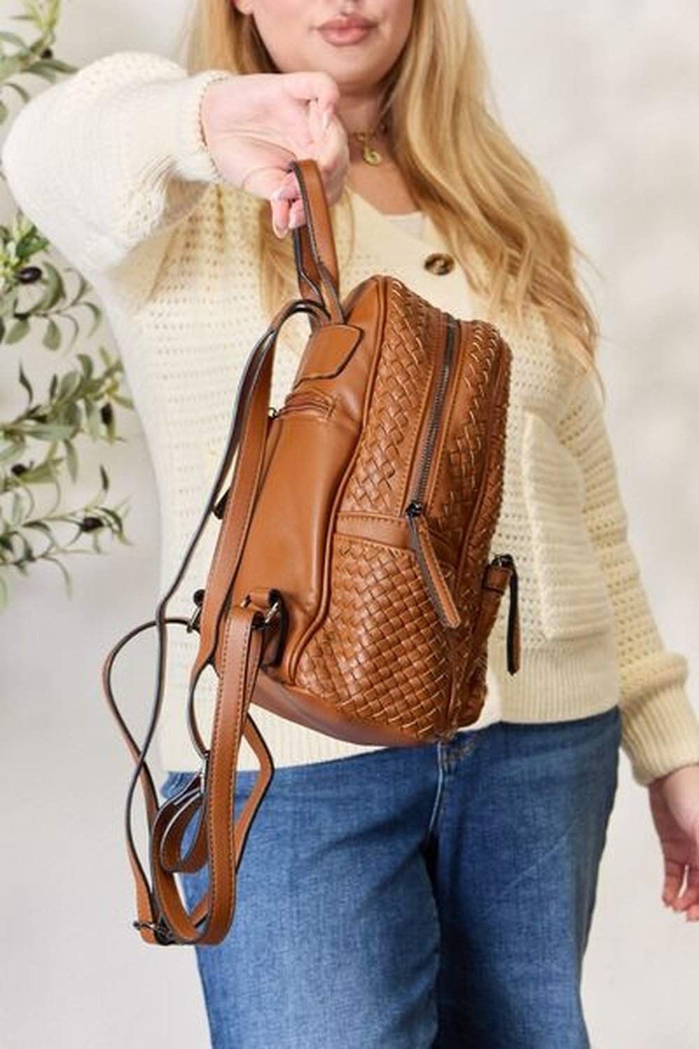 SHOMICO PU Leather Woven Backpack - Handbag - FITGGINS