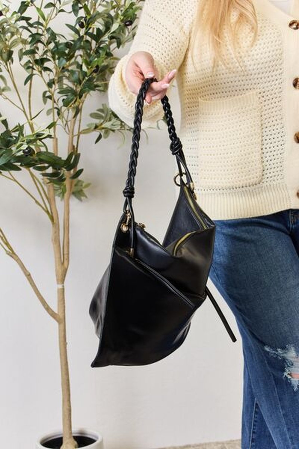 SHOMICO Zipper Detail Shoulder Bag with Pouch - Handbag - FITGGINS