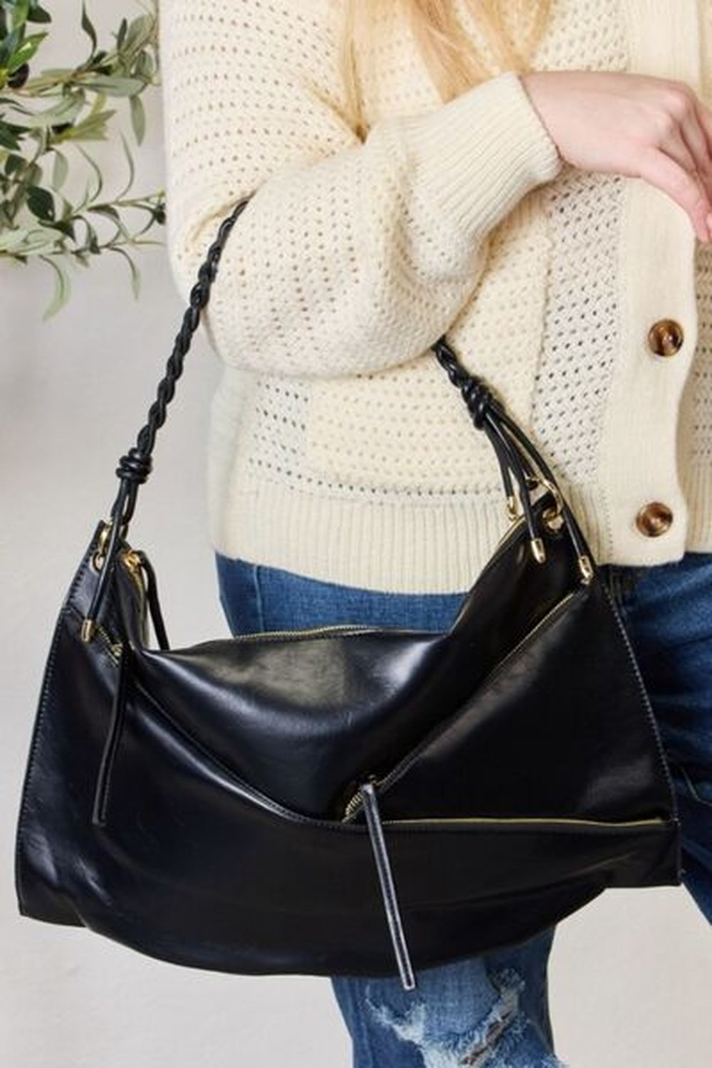 SHOMICO Zipper Detail Shoulder Bag with Pouch - Handbag - FITGGINS