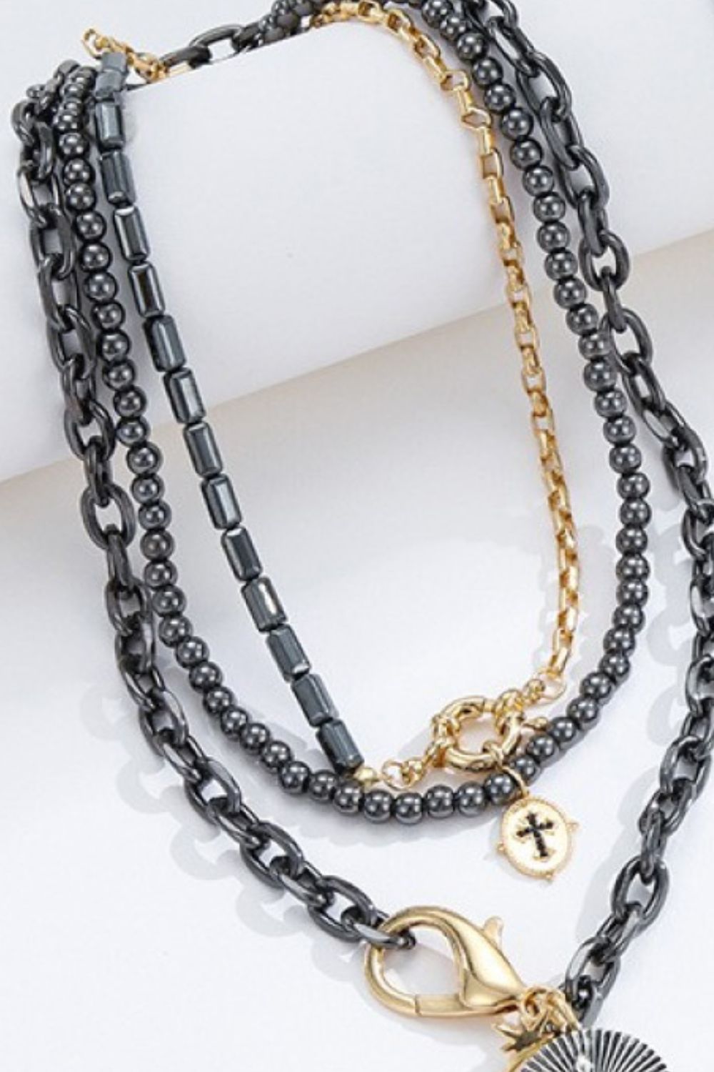 Snake and Cross Pendant Three-Piece Necklace Set - Necklaces - FITGGINS