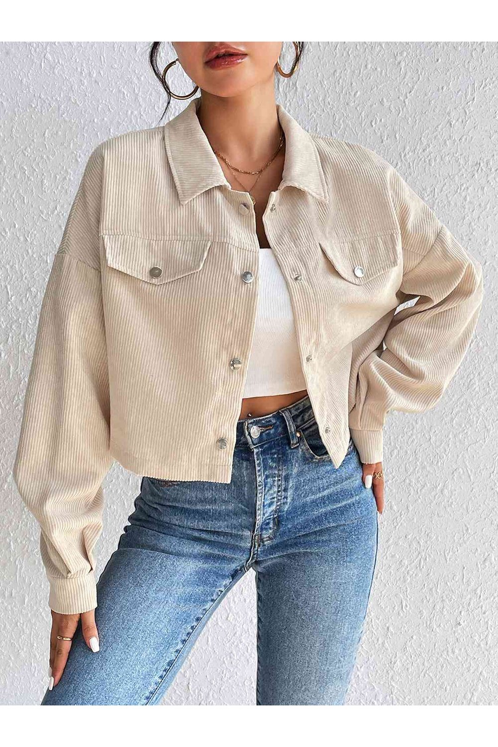 Snap Down Collared Jacket - Jackets - FITGGINS