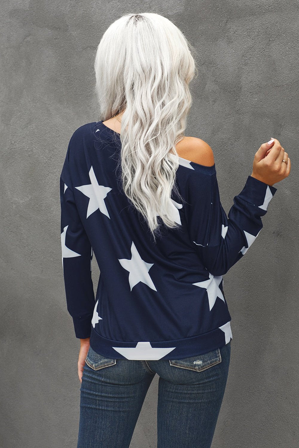 Star Print Long Sleeve Sweatshirt - Sweatshirts & Hoodies - FITGGINS