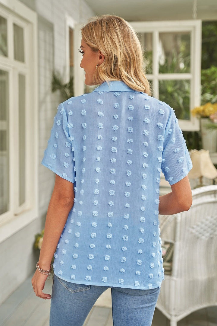 Swiss Dot Collar Short Sleeve Shirt - Shirts - FITGGINS