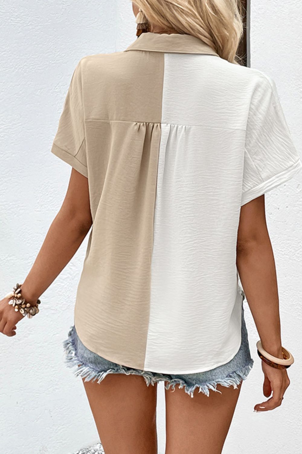 Two-Tone Contrast Short Sleeve Shirt - Shirts - FITGGINS