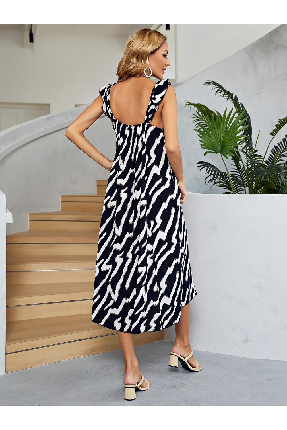 Two-Tone Low Back Midi Dress - Casual & Maxi Dresses - FITGGINS